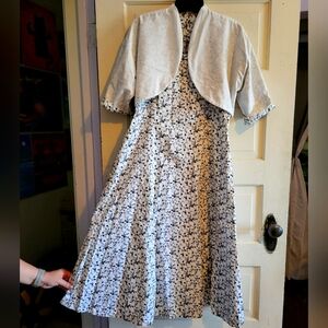 Floral Black and White Dress with Bolero